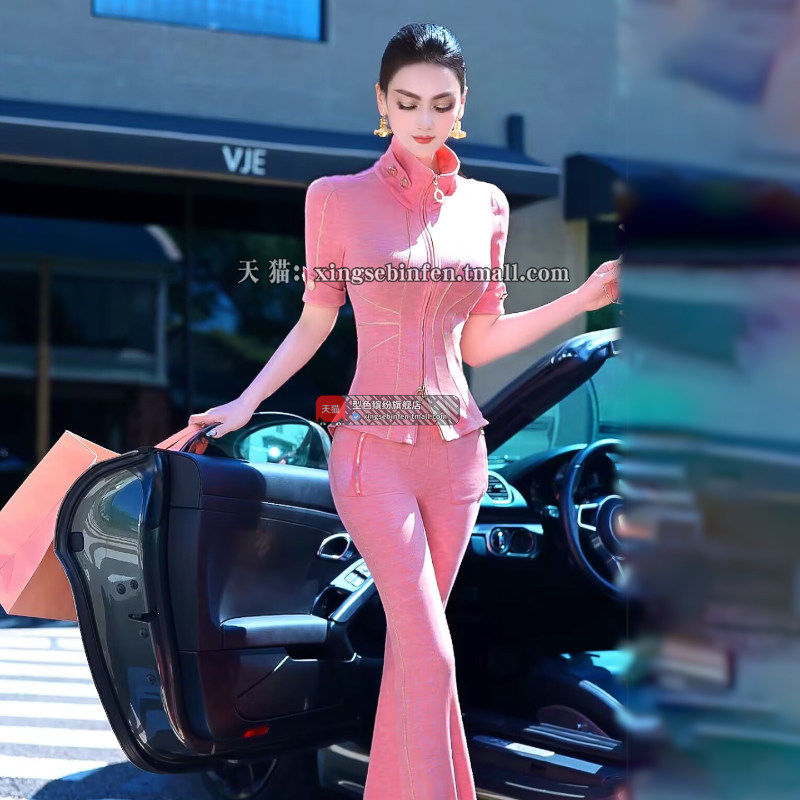 夏日洋气修身运动套装女2025新款修身短袖上衣休闲裤搭配两件套