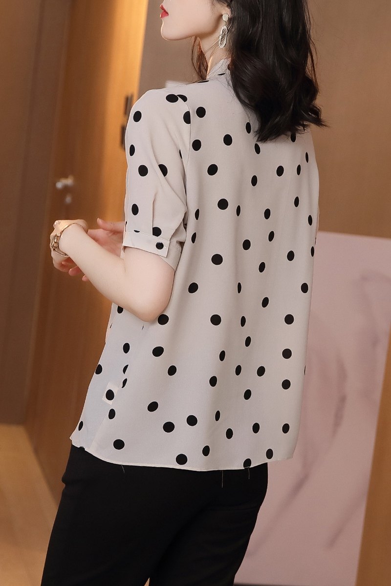 波点2020夏季新款v领洋气宽松衬衫 依源色蕾丝衫/雪纺衫