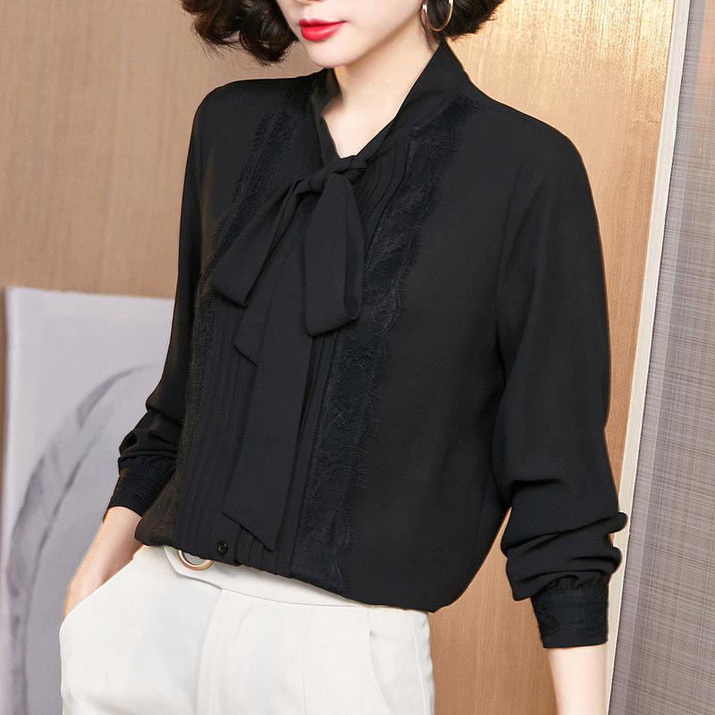 蝴蝶结2020秋季新款黑色洋气衬衫 依源色衬衫