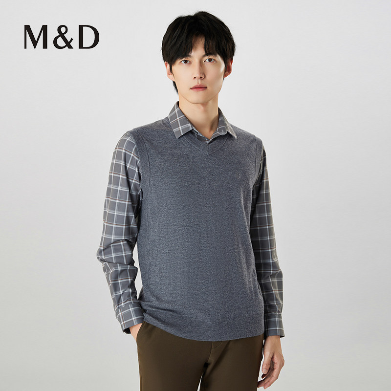 名盾男士纯羊毛V领马甲秋冬保暖无袖毛衫羊毛衫上衣内搭羊绒衫TK - 图0