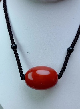 天然战国红缠丝玛瑙桶珠锁骨链转运珠路路通玉石项链颈饰挂件吊坠