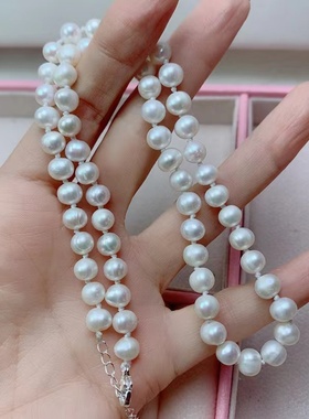 天然淡水珍珠项链女极光强光近圆微瑕简约百搭锁骨链颈链