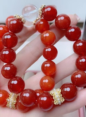 原创设计红玛瑙手链手串玫红色手链镶钻配饰过年手串