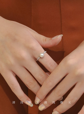 法式s925纯银淡水珍珠皇冠戒指女