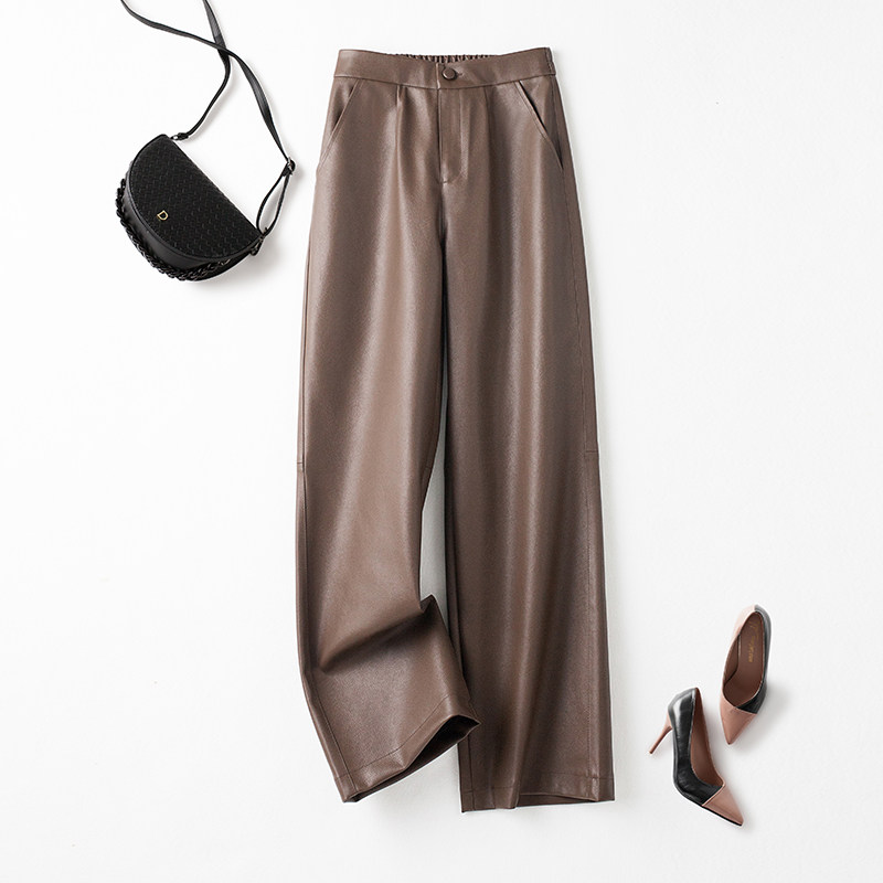 海宁真皮皮裤女2025秋冬新款绵羊皮高腰显瘦宽松直筒裤窄版阔腿裤,淘宝优惠券,粉丝福利购,淘宝优惠卷