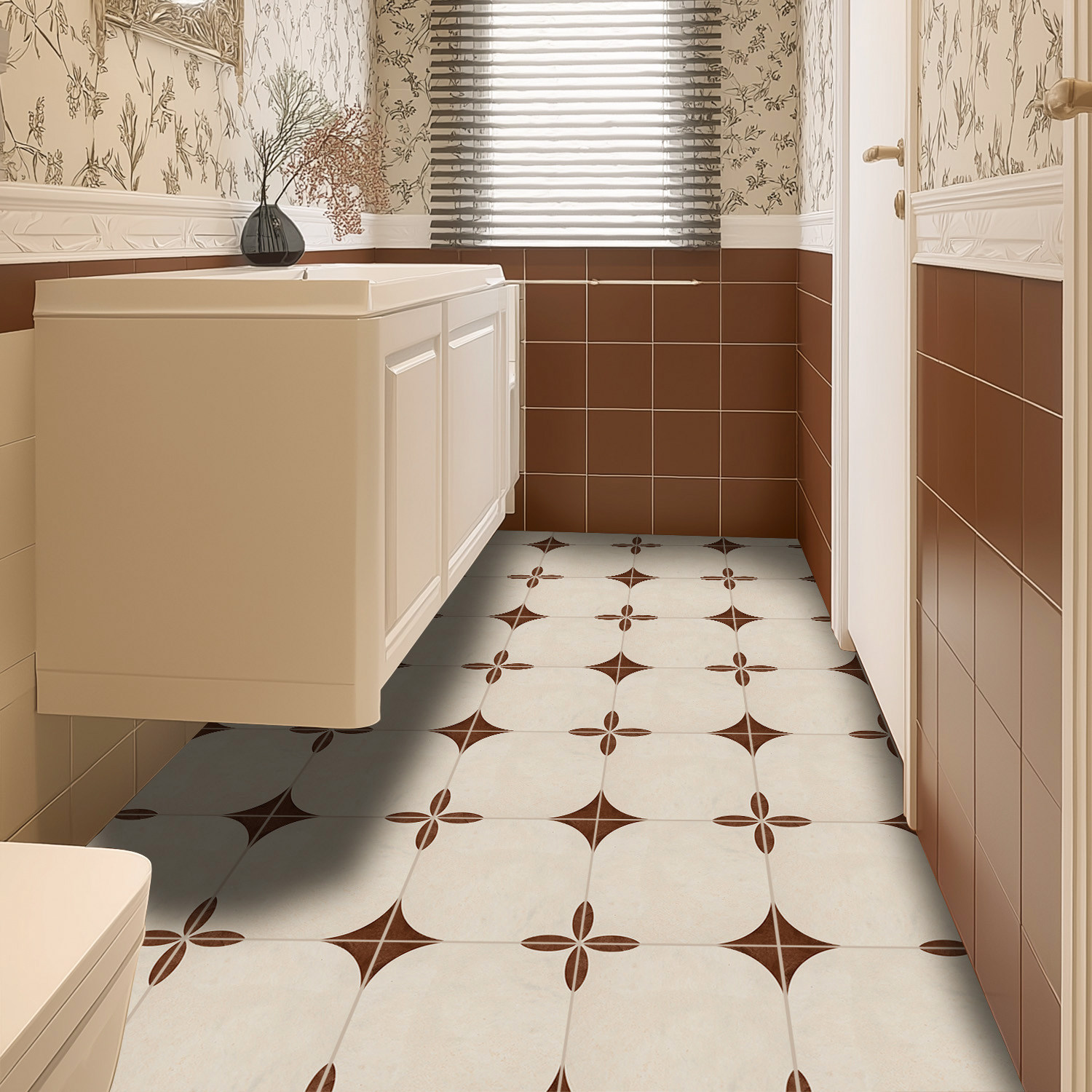 Funlife《bloom》法式复古焦糖棕地贴厨房卫生间自粘翻新贴仿瓷砖,淘宝优惠券,粉丝福利购,淘宝优惠卷