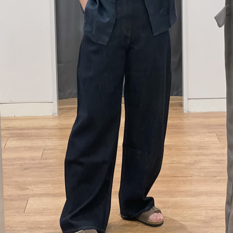 25秋冬新款女装男装宽松廓形修饰身形牛仔裤/弯刀镰刀裤子E479000 - 图3