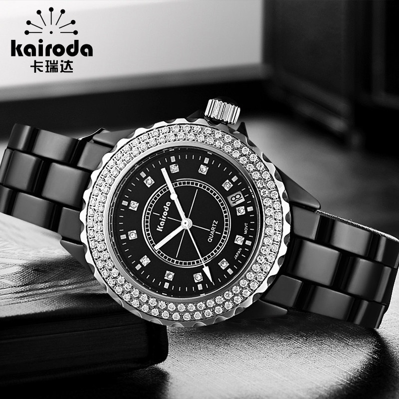 卡瑞达正品韩版陶瓷女大表盘时装表 卡瑞达金荣盈国产腕表