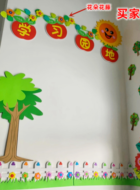 幼儿园泡沫树叶柳条边框环创墙贴