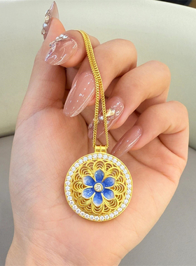 古法金包银小青花吊坠女