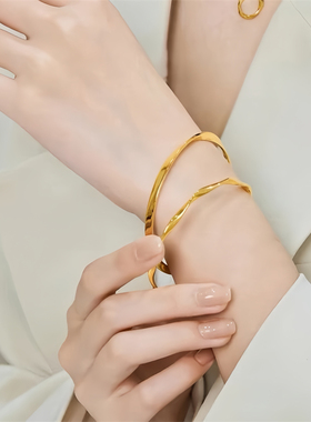 亮面金包银银莫比乌斯手镯女款浪纹素圈手环实心不掉色镯子礼物