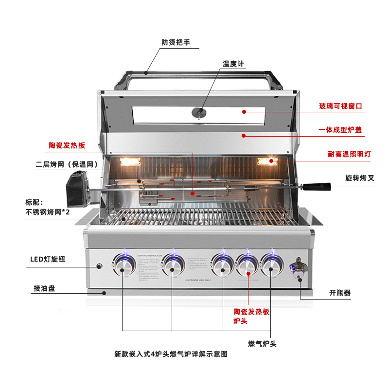 户外工匠别墅庭院嵌入式烧烤炉头家用烧烤架燃气木炭室外烤肉厨房