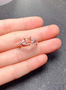 s925银饰品戒指空托方形6*6mm代镶托帕石 欧泊 黄水晶 简单清新 m