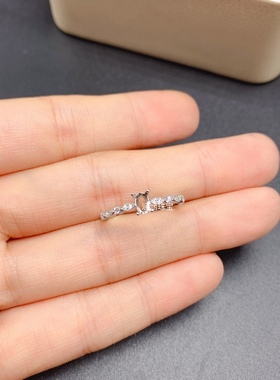 s925银饰品戒指空托椭圆形3*5mm代镶红宝石 祖母绿 简单清新 x