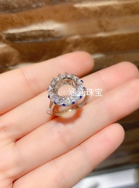 s925银戒指空托豪华款圆形10*10mm代镶托帕石黄水晶 日韩礼物  y