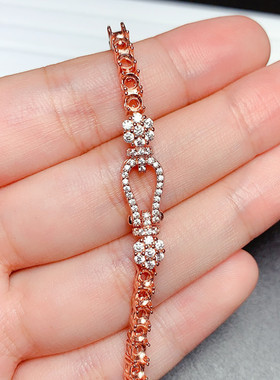 s925银马蹄手链空托圆形20粒3*3mm豪华精美 代镶碧玺 坦桑  m