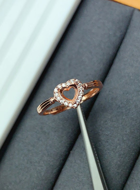 简约气质s925银爱心戒指空托心形5*5mm女饰品代镶坦桑 碧玺  J