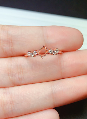 s925银戒指空托椭圆形4*5mm清新百搭代镶祖母绿 红宝石  s