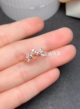 s925银饰品戒指空托圆形4*4mm代镶蓝宝石 祖母绿 碧玺 日韩礼物