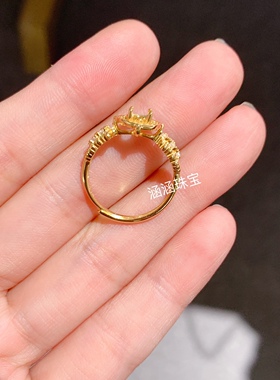 s925银戒指空托电镀黄金色 椭圆形5*6mm代镶碧玺 水晶 时尚百搭 J