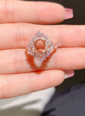 s925银戒指空托椭圆6*8mm豪华款代镶托帕石  碧玺 时尚清新 x