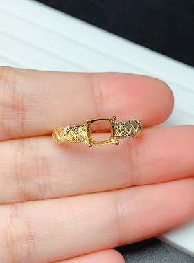 s925银戒指空托方形6*6mm复古个性设计代镶托帕石 红宝石  m