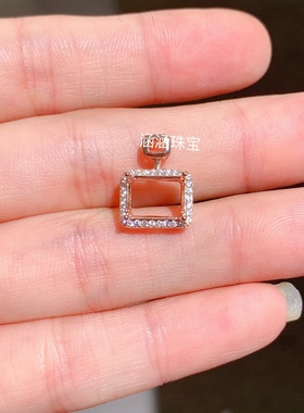 s925纯银吊坠空托长方形8*10mm代镶水晶 玉石 简单清新时尚