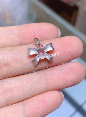 s925银饰品吊坠空托古法银椭圆形4*6mm代镶沙弗莱 碧玺 坦桑石