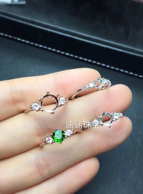 银戒指空托莫桑圆形简单