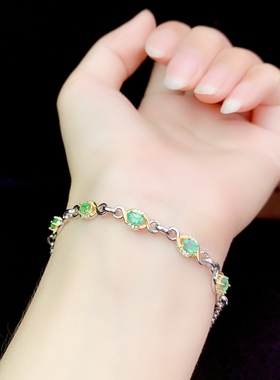 手链椭圆形玉石时尚风银饰品