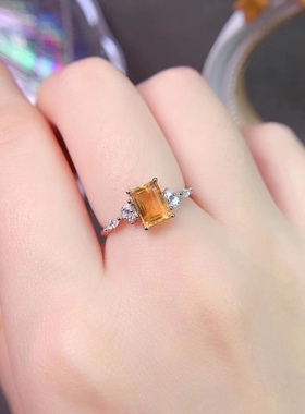 s925银饰品戒指空托长方形5*7mm代镶托帕石 黄水晶 石榴石 日韩