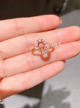 s925银饰品戒指空托椭圆形5*7mm代镶欧泊 托帕石  红宝石 豪华款