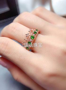 银饰品戒指皇冠款圆形群镶透辉石