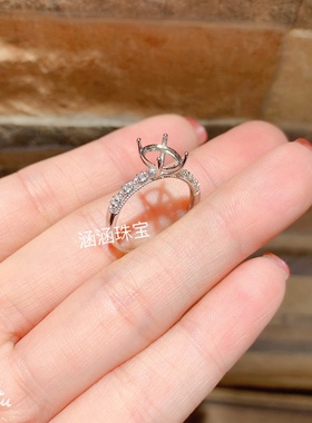 s925银饰品戒指空托椭圆形7*9mm代镶托帕石 欧泊 黄水晶 简约大方