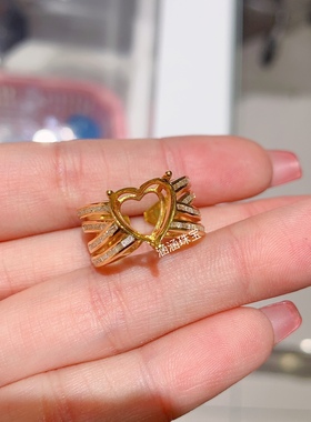 新款s925纯银戒指空托心形10*10mm代镶水晶 玉石 时尚百搭清新 x