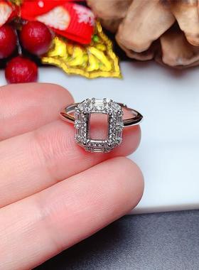 s925银戒指空托方形5*7mm时尚轻奢 镶嵌 碧玺 红宝石 蓝宝石 b