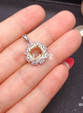 s925银饰品戒指吊坠圆形空托