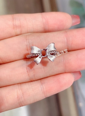 s925纯银戒指空托蝴蝶结款椭圆形4*5mm代镶红宝石 祖母绿 时尚 J