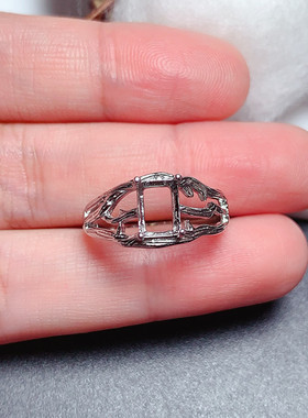 s925纯银戒指空托长方形5*7mm小众个性DIY饰品 祖母绿 蓝宝石 w