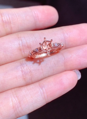 s925银戒指空托简单六爪款圆形6*6mm代镶坦桑石 欧泊时尚百搭 b