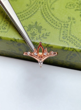 s925银戒指空托马目形4*8mm 轻奢高级感指环 开口可调节