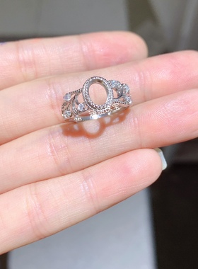 s925纯银戒指空托包厢款 椭圆形 5*7mm代镶欧泊 托帕石碧玺日韩 b