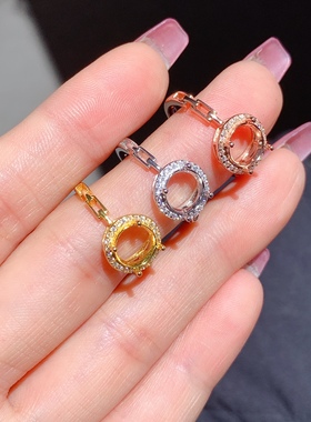 s925银戒指空托圆形5*5 6*6 8*8mm代镶碧玺 水晶 时尚清新百搭  x