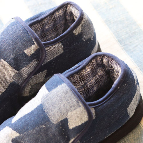 原创纯手工千层底男女保暖棉布鞋 复古拼色牛仔 加厚棉花棉窝靴子 - 图1