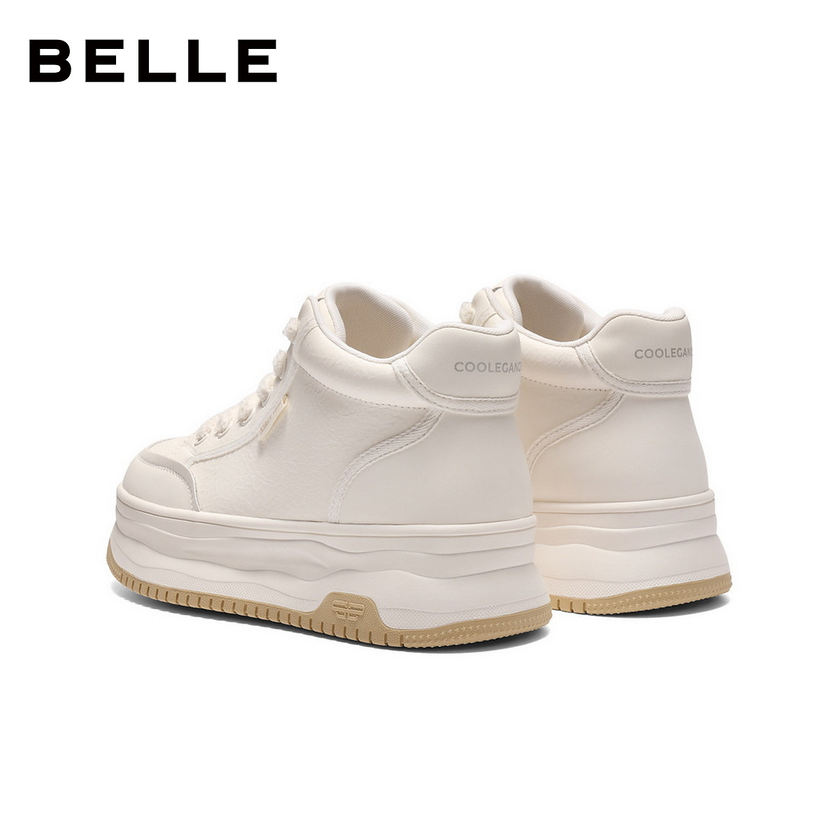 百丽厚底加绒高帮鞋女鞋冬季新款棉鞋增高鞋百搭小白板鞋E6S1DDD5