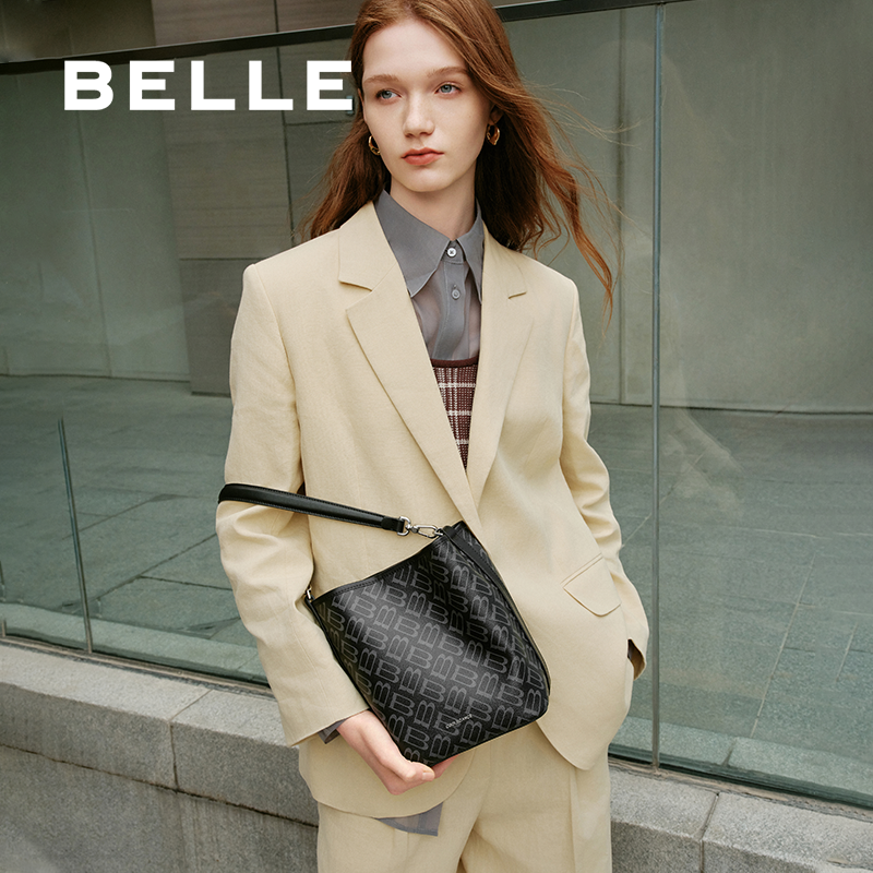 百丽包包女25新商场同款反绒麂皮通勤单肩斜挎菜篮子水桶包X7377,淘宝优惠券,粉丝福利购,淘宝优惠卷