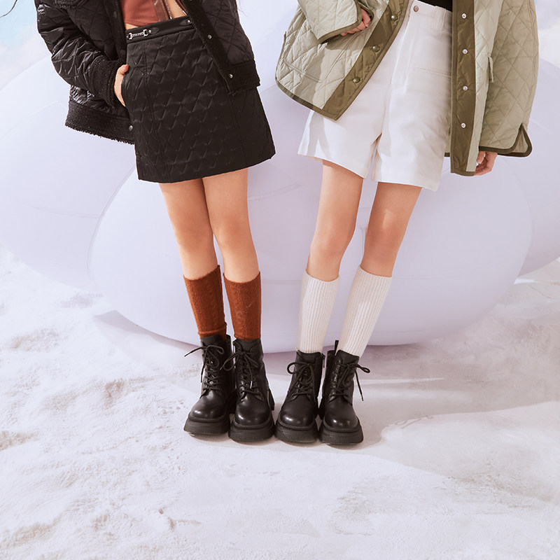 百丽马丁靴2022冬季新款加绒机车靴 百丽马丁靴