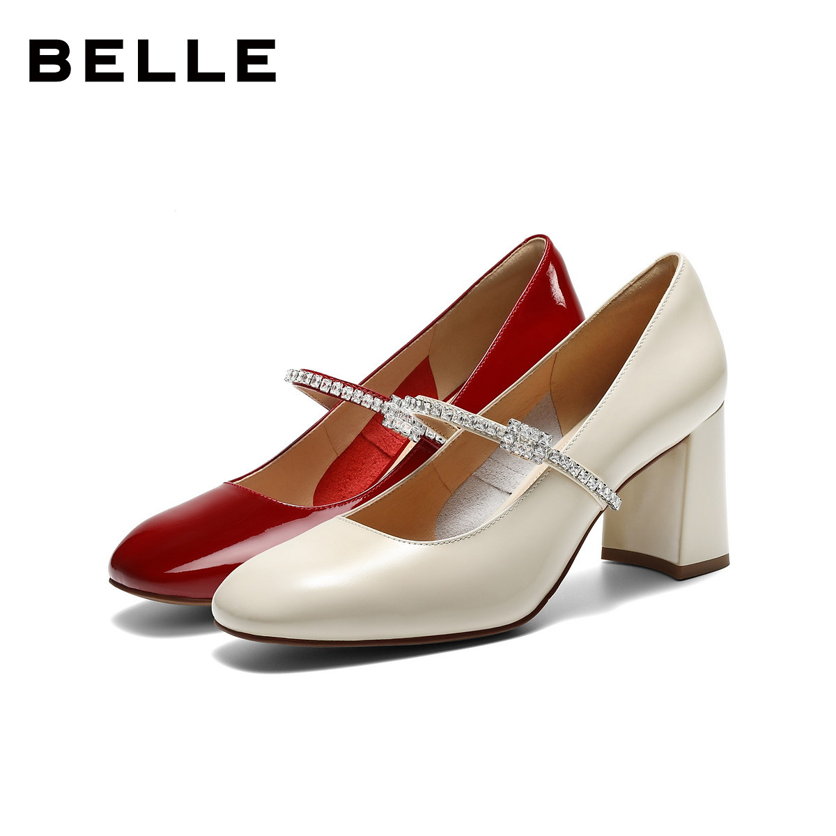 百丽女法式粗高跟红色玛丽珍鞋26新款真皮婚鞋单鞋子BAZC6AQ6预,淘宝优惠券,粉丝福利购,淘宝优惠卷