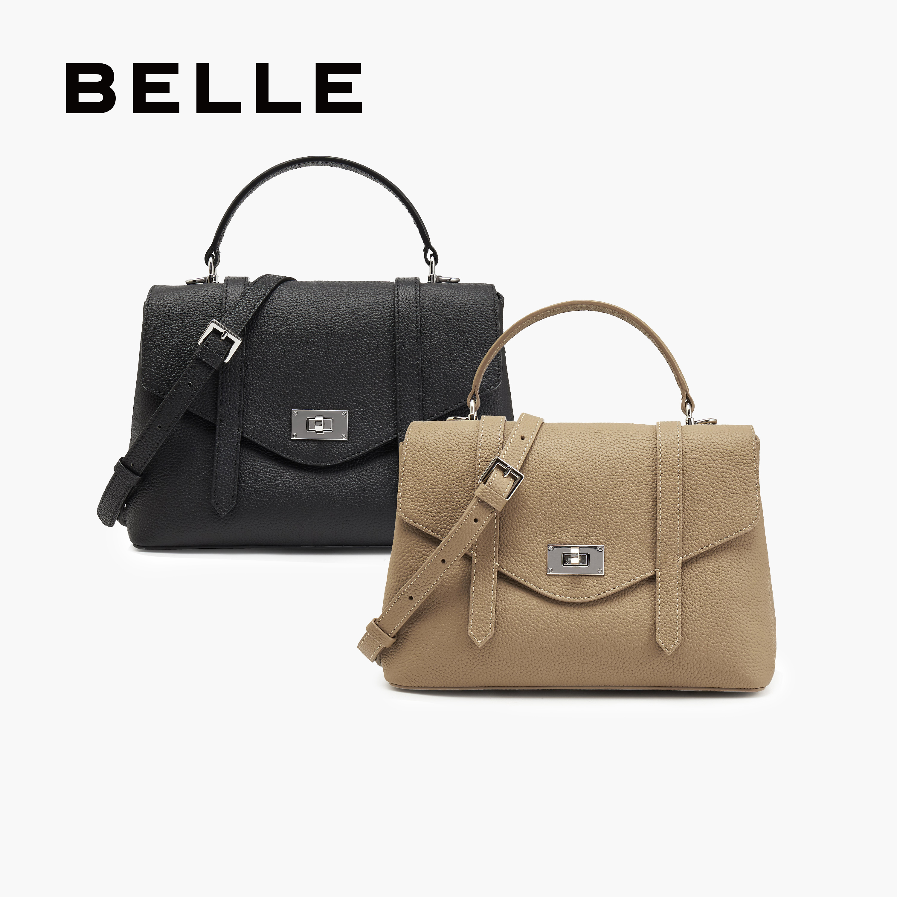 百丽包包女25秋季新款通勤真牛皮邮差小方单肩斜挎手提包JY147CX5 - 图0