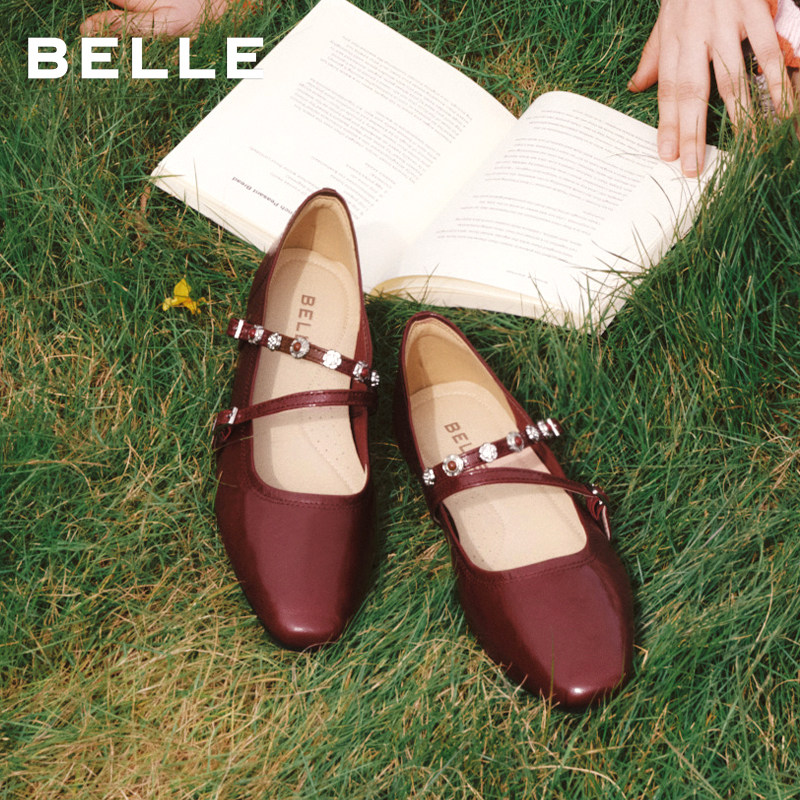 百丽复古羊皮红色玛丽珍鞋女2026春季新款平底浅口单鞋子F2B1DAQ6,淘宝优惠券,粉丝福利购,淘宝优惠卷